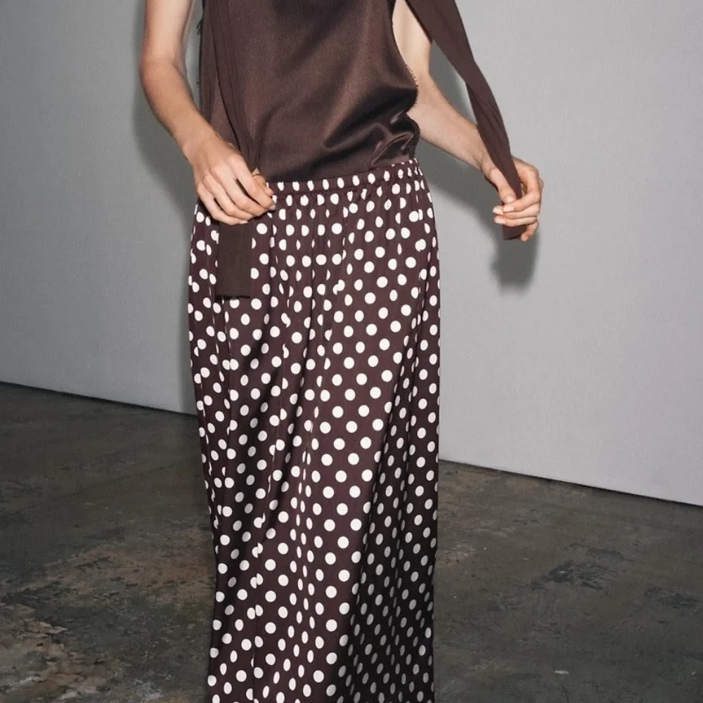 NWT Zara Polka Dot Midi Skirt In Burgundy - S